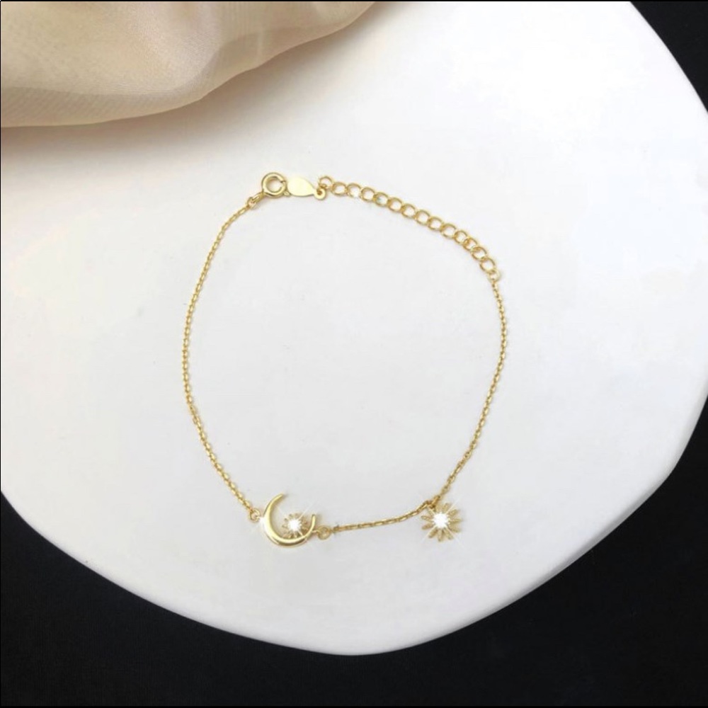 Sterling Silver S925 GoldPlated MoonStars Bracelet